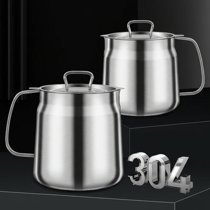Two stainless steel pots with lids on a black background, featuring the number 304.