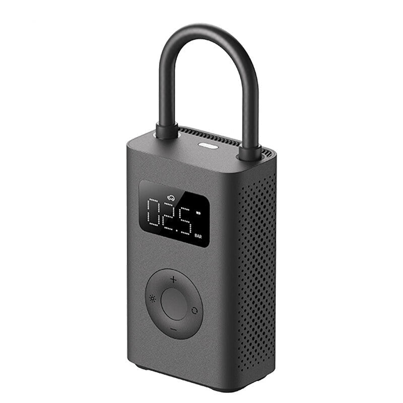 Black electronic device with digital display and control buttons.