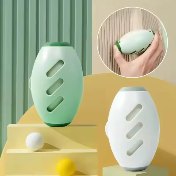 Two green and white portable pet hair roller with a close-up of one being held.